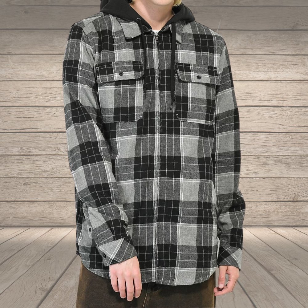 Empyre Chancer Grey & Black Hooded Flannel Shirt
